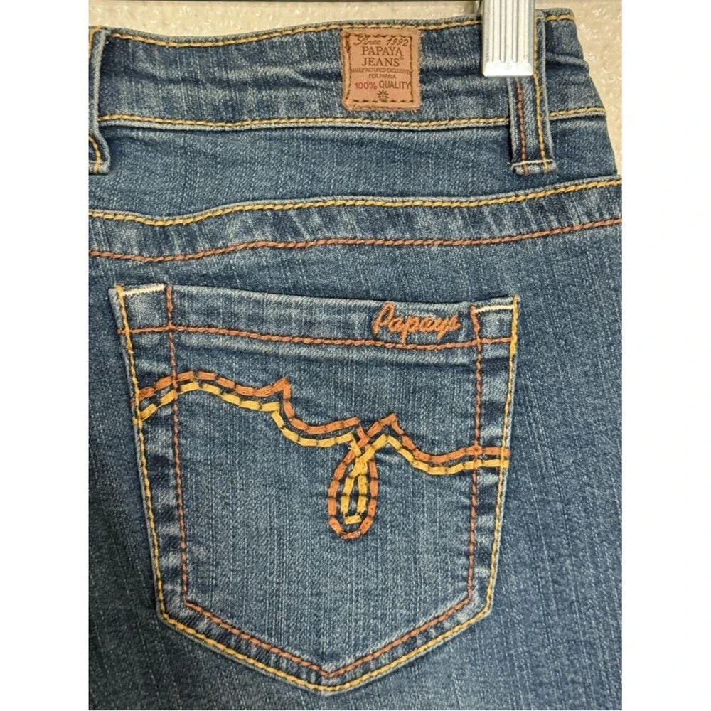 Y2K Papaya Denim Capri Jeans Low Rise Stretch Embroidered Back Pockets Size 3